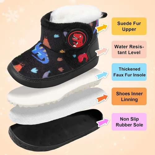 Vista 3 de L-RUN Botas de bebé para bebés, niños y niñas, tobillo cálido de gamuza con forro de felpa, pantuflas de casa para niños pequeños, zapatos