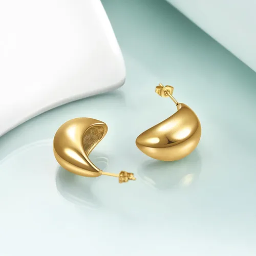 Vista 2 de Rnivida Aretes de aro de titanio chapados en oro grueso para mujer de moda