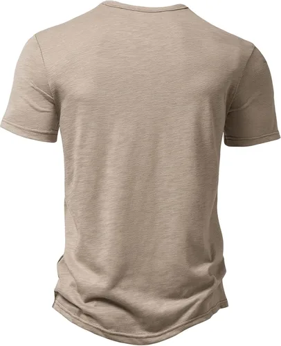Vista 3 de LucMatton Camisa casual de manga corta para hombre, estilo Henley con 4 botones