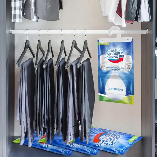 Vista 5 de Bolsas absorbentes de humedad, 10 paquetes, bolsas deshumidificadoras colgantes de 15 onzas, paquetes de humedad para armario, baño, cocina, 14.82