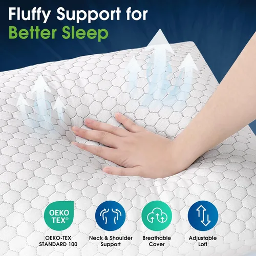 Vista 5 de CushyOasis - Juego de 2 almohadas de espuma viscoelástica triturada para dormir, almohadas de cama con sistema de enfriamiento, almohadas ajustables