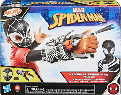 Vista 2 de SPIDER-MAN Marvel Symbiote Tri-Shot Blaster y Máscara, Guantelete y Máscara de Juego de Rol para Complementos de Disfraz, Juguetes de Superhéroe