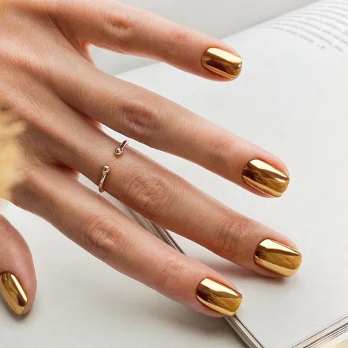 Vista 17 de Uñas postizas a presión azules cortas cuadradas con diseños, uñas postizas de color sólido, uñas acrílicas brillantes de cobertura completa