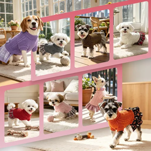 Vista 4 de YUDODO Small Dog Sweater Dress with Bowtie Turtleneck - Knitted Pet Clothes Dusty Pink