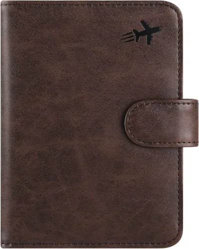 Vista 27 de Funda para pasaporte, cartera con bloqueo RFID, funda de piel para tarjetas, accesorios de viaje para mujeres y hombres, negro