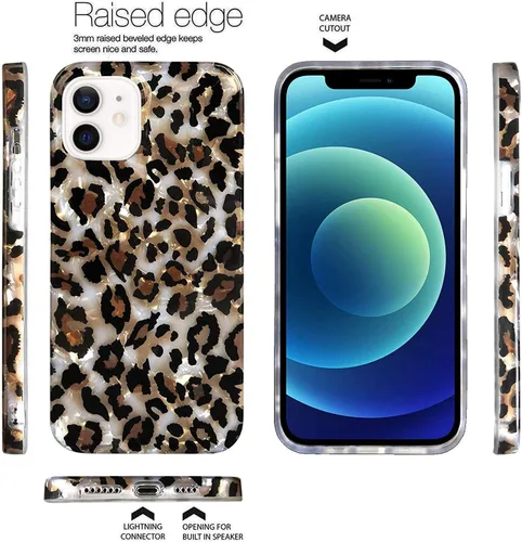 Vista 3 de J.west - Funda compatible con iPhone 12/12 Pro de 6.1 pulgadas, elegante y transparente, con estampado de leopardo y guepardo, diseño nacarado