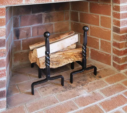 Vista 3 de Minuteman International Extremo de bola de hierro forjado chimenea andirons par, negro