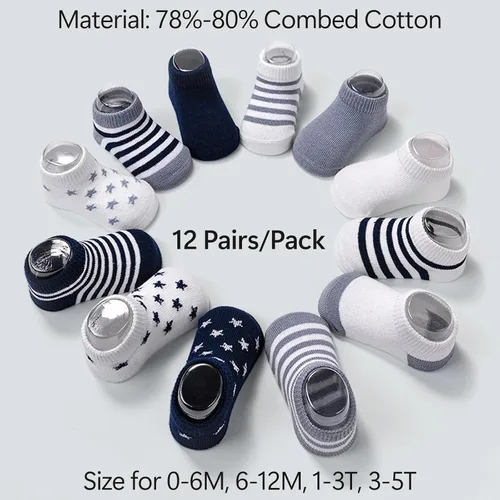 Vista 4 de Looching Calcetines tobilleros antideslizantes para bebés y niños pequeños, 12 pares de calcetines antideslizantes de algodón para niños y niñas