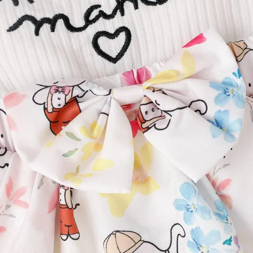 Vista 6 de Mameluco para bebé recién nacido, con estampado de letras y lazo, estampado floral, para niña de 0 a 18 meses