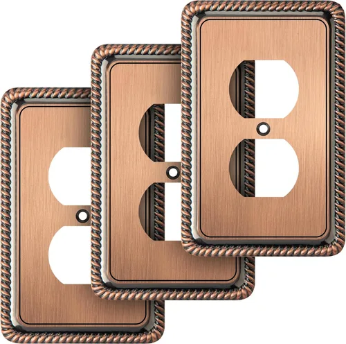 Vista 18 de Henne Bery Rope Edge - Placa decorativa de pared para interruptor (placa lisa, 2 unidades, bronce antiguo)