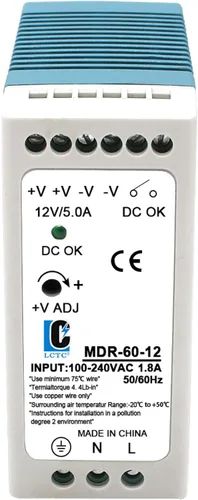 Vista 6 de Carril DIN DC 12V Fuente de alimentación conmutada MDR 60W (entrada: 100-240VAC, salida: 12VDC, 50/60HZ) Convertidor de interruptor (12V 5A)