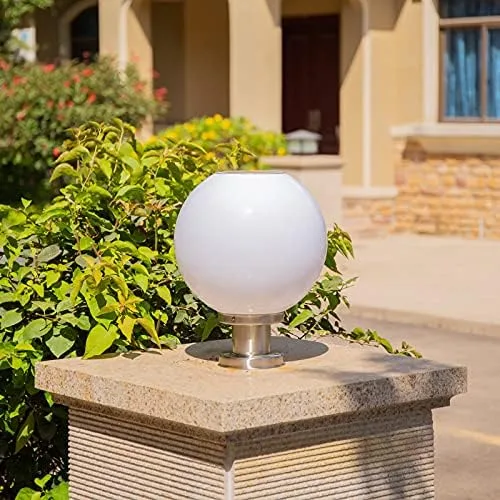 Vista 3 de Linterna de poste para exteriores, impermeable, globo LED, lámparas solares para poste Simplicity, pilar acrílico blanco plateado y blanco, luz