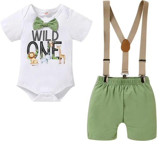 Vista 12 de GRNSHTS Ropa Divertida de Primer Cumpleaños para Bebé Niño Mameluco con Pajarita Body Conjuntos para Sesión de Fotos con Pastel marrón (Cow Brown)
