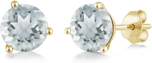 Vista 52 de Gem Stone King Aretes de oro de 14 quilates, 0.236 in, piedra natal redonda, Martini, 3 puntas, aretes de oro para mujer
