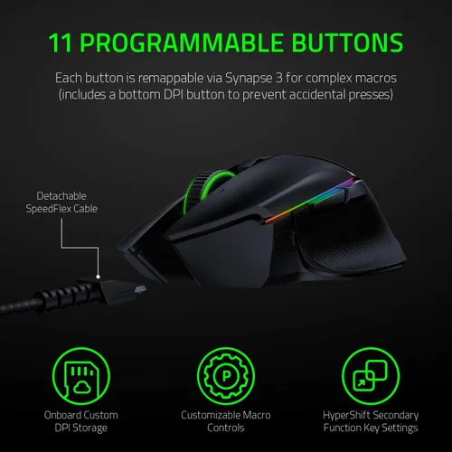 Vista 5 de Mouse gamer inalámbrico Razer Basilisk X HyperSpeed Compatible con Bluetooth e inalámbrico sensor óptico de 16 K DPI 6 botones programables batería