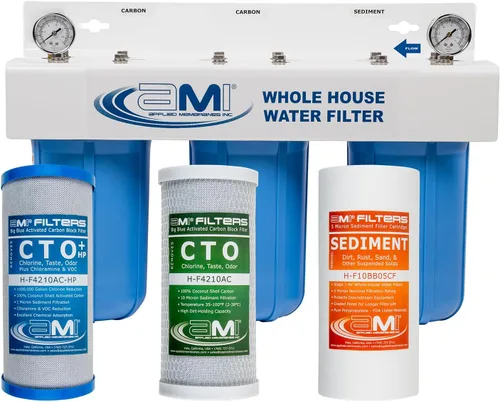 Vista 6 de APPLIED MEMBRANES INC. Sistema de filtro de agua de 3 etapas para toda la casa Filtros de 4.5 x 10 pulgadas que eliminan plomo disuelto