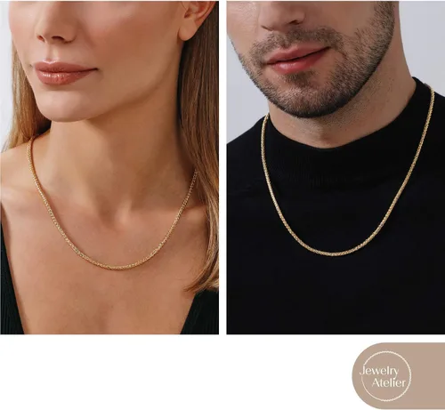 Vista 2 de Jewelry Atelier Colección de collares de cadena de oro collares redondos de cadena de trigo y palma rellenos de oro amarillo macizo de 14 quilates