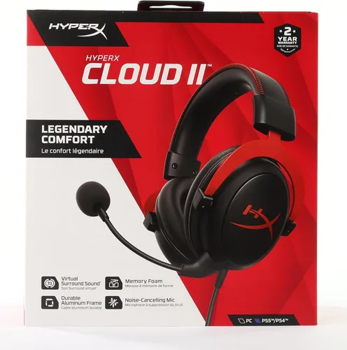 Vista 11 de HyperX Cloud II - Auriculares para videojuegos, sonido envolvente 7.1, almohadillas de espuma viscoelástica, marco de aluminio, con micrófono