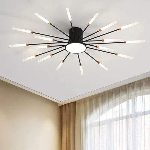 Vista 14 de Lámpara de techo LED regulable de 32 pulgadas, 12 luces de techo, lámpara de techo empotrada, iluminación de interior dorada para sala de estar, 12