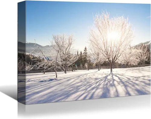 Vista 12 de BANHUA1 Decoración de pared de escena de nieve de invierno, lienzo, pintura artística de pared, póster de tierra de nieve de invierno sobre lienzo