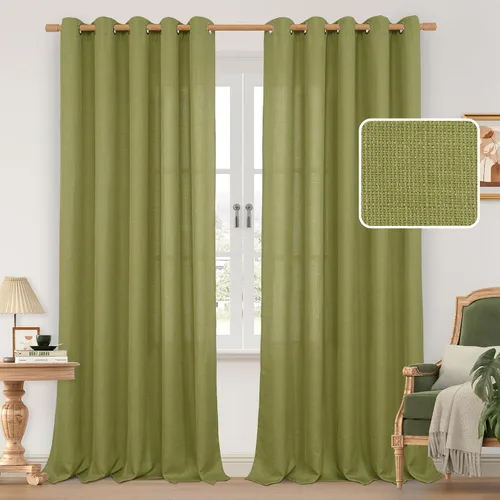 Vista 219 de LAMIT Cortinas de lino marrón caramelo para sala de estar, 84 pulgadas, de lino sintético, texturizado, filtrante de luz, paneles de privacidad