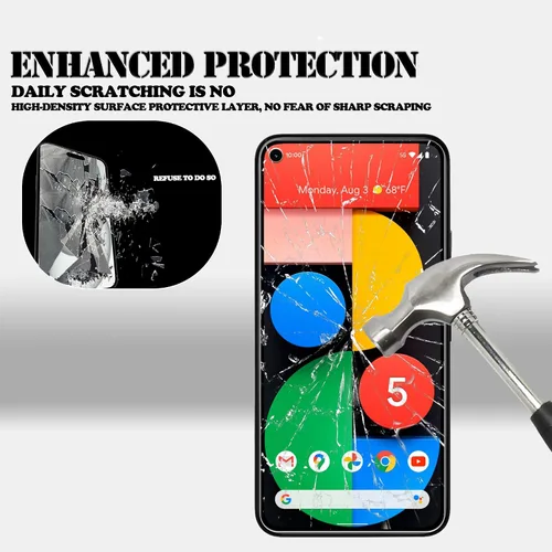 Vista 2 de Marco de fácil alineación diseñado para Google Pixel 5a 5G Protector de pantalla de vidrio templado 2 unidades Protector de lente de cámara