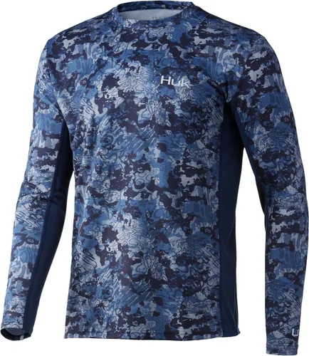 Vista 4 de HUK Camisa de manga larga Icon X para hombre, camisa de pesca de alto rendimiento Azul celeste