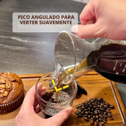 Vista 6 de Cafetera vertida, jarra de vidrio de borosilicato de 20 onzas (20.3 fl oz), filtro de acero inoxidable reutilizable, gotero sin papel