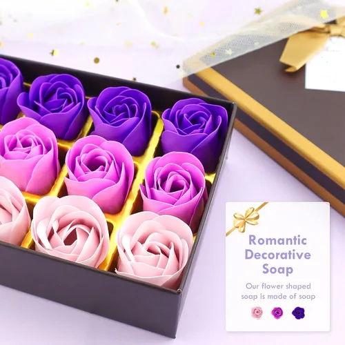 Vista 3 de JIALEEY Jabón de baño perfumado floral, pétalos de flores, aceite esencial de plantas, juego de jabón de rosas, las mejores ideas de regalo
