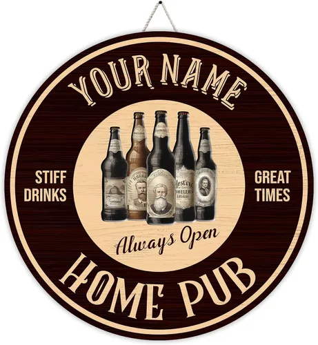 Vista 31 de Placa de pared personalizada con letrero de madera con texto en inglés "Welcome To Our Bar" (NO REAL CARVED), decoración de barra de sótano, sala