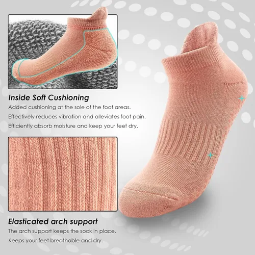 Vista 3 de Women Non Slip Grip Ankle Socks with Anti-Skid Soles Cushioned for Yoga, Pilates, Barre,Hospital, Home, Walking