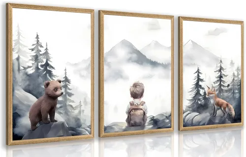 Vista 19 de Cyebmo Juego de 3 pinturas enmarcadas de animales del bosque, decoración de pared de animales salvajes del bosque, decoración de pared, pintura