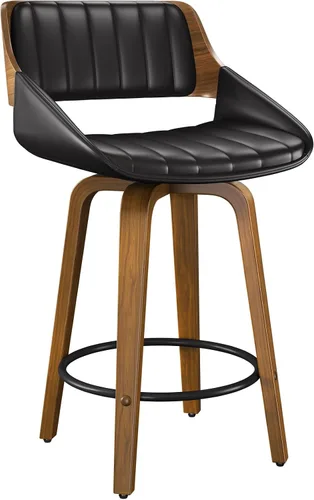 Vista 28 de Juego de taburetes de bar de 1, taburetes de bar giratorios de 26" de altura de mostrador con respaldo y patas de madera curvada de nogal, sillas