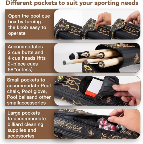 Vista 5 de Estuche para Taco de Billar 2x4, Estuche para Taco de Billar con Soporte, Estuche Rígido para Palos de Billar, Almacenamiento de Accesorios