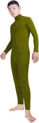 Vista 4 de Shinningstar Zentai Unitard - Body de manga larga con cuello alto y elastano para hombre Verde militar