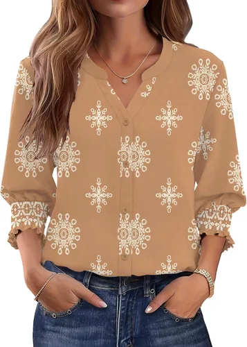 Vista 15 de LOMON Camisas con botones para mujer, manga 3/4, blusas casuales de negocios, blusas de verano 2026