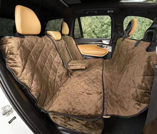 Vista 7 de Plush Paws Products Funda de asiento trasero convertible de terciopelo Costuras duraderas de diamante Funda de asiento trasero lavable e Carbón