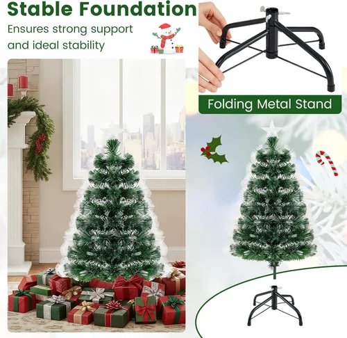 Vista 7 de BECOMFORT Árbol de Navidad de fibra óptica preiluminado de 3 pies, árbol de Navidad artificial con luces multicolor de brillo lento, estrella