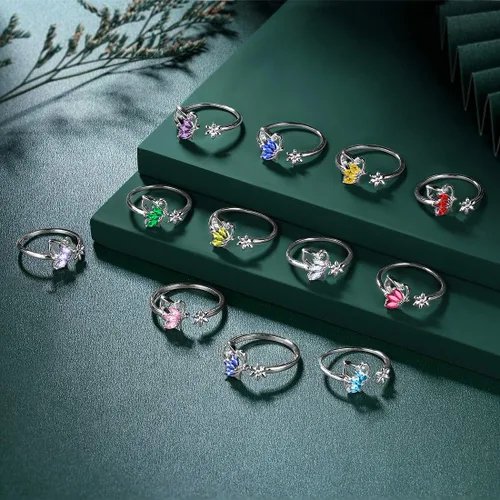 Vista 4 de 925 Sterling Silver Birthstone Butterfly Jewelry Women Crystal Animal Cute Butterflies Birthday NecklaceEarringRingBracelet Sets Birth Stone