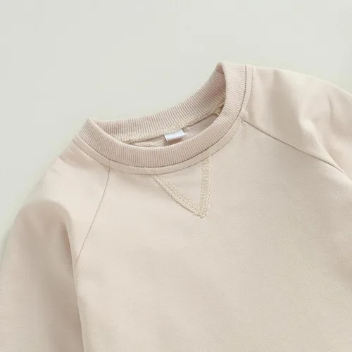 Vista 4 de Conjunto de 2 piezas de sudadera de manga larga para bebé niño y niña, color liso, 2 piezas, para otoño e invierno