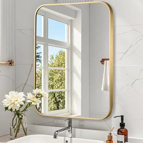 Vista 32 de Espejo de baño negro de 22"x30", espejo rectangular con marco de metal negro mate, espejo de tocador con esquinas cuadradas, espejo para pared
