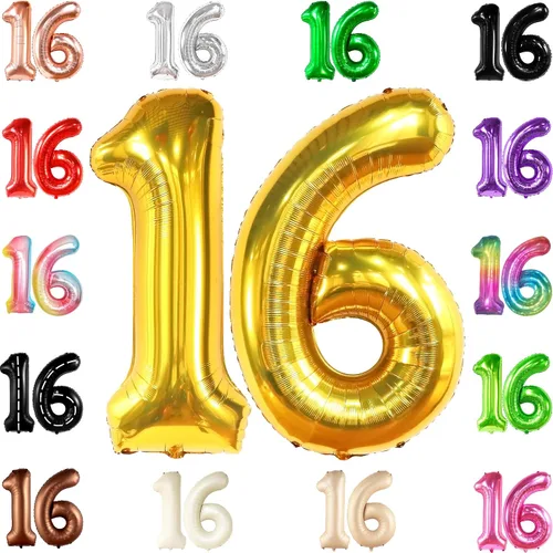Vista 17 de KatchOn Globo marrón café con el número 16 de 1 pieza, 40 pulgadas, decoraciones de cumpleaños para niñas y niños Globo marrón café número 16 de 1