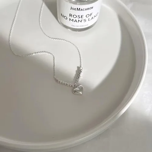 Vista 4 de LEJOJOIN 925 Sterling Silver Heart Necklace Pendant Rotatable Threaded Silver Beads of Chain Women Gift for Her (Threaded Silver Beads, Silver Heart)