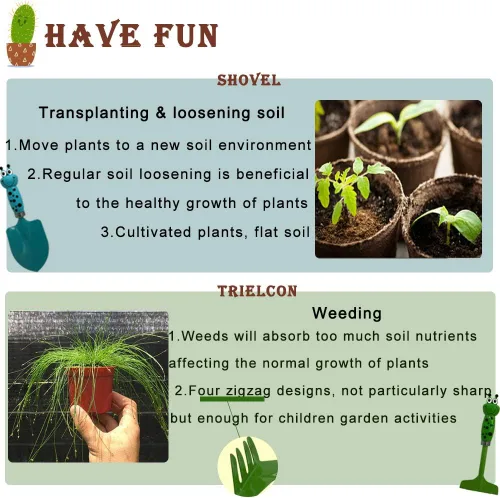 Vista 4 de Juego de guantes de herramientas de jardinería para niños: 3 bonitas palas para trabajo de jardín infantil con 2 guantes para niños y niñas