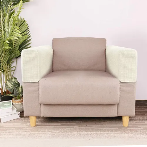 Vista 4 de RCFINE 2 fundas antideslizantes para reposabrazos de sofá, fundas elásticas para sillón, protector elástico para el hogar, oficina, sillón Beige