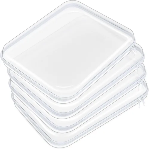 Vista 23 de Hoolerry 4 piezas de estuches rígidos transparentes con cremallera, bolsas de maquillaje, estuche de plástico para lápices, contenedores de caja