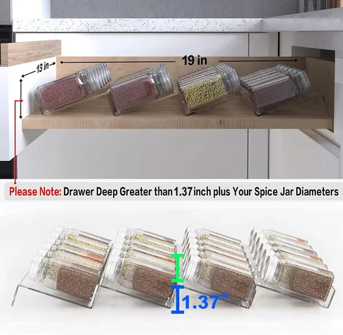 Vista 4 de Jadehom Organizador de cajones de especias de 19 x 13 pulgadas, 4 niveles de acrílico transparente expandible en cajón, bandeja de inserción