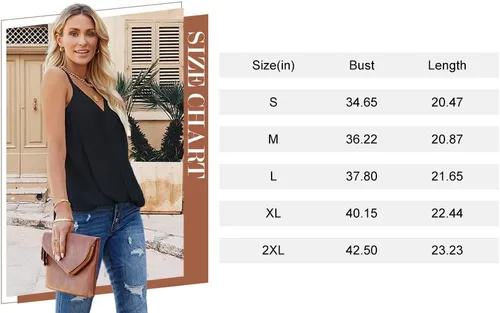 Vista 4 de BWQ Camiseta sin mangas con tirantes delgados para mujer, sexy, cuello en V, informal, plisada, tallas S-2XL