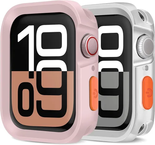 Vista 28 de Amizee 2 Pack Estuche Resistente Compatible con Apple Watch Serie 9/8/7 41mm SE 3/2/1 Serie 6/5/4 40mm, Funda Protectora Amortiguadora de TPU Blanda