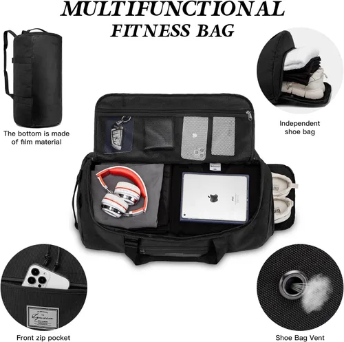 Vista 3 de Lyweem Bolsa de viaje para hombres, 60L, bolsa de lona deportiva, de gran tamaño, bolsa de fin de semana, bolsa de noche para mujeres